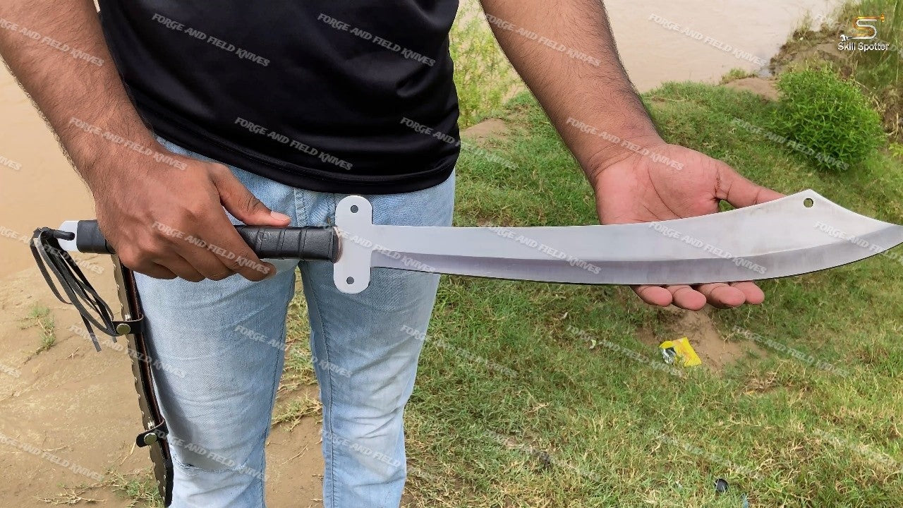Custom Handmade High Carbon Steel Sword â Full Tang Hunting Machete with Leather
