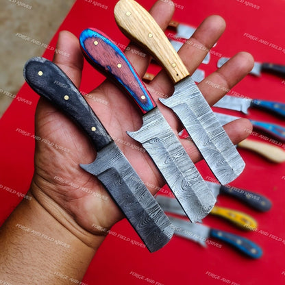 Set of 20 Custom Handmade Damascus Steel 8" Bull Cutters Hunting Knives W/Sheath