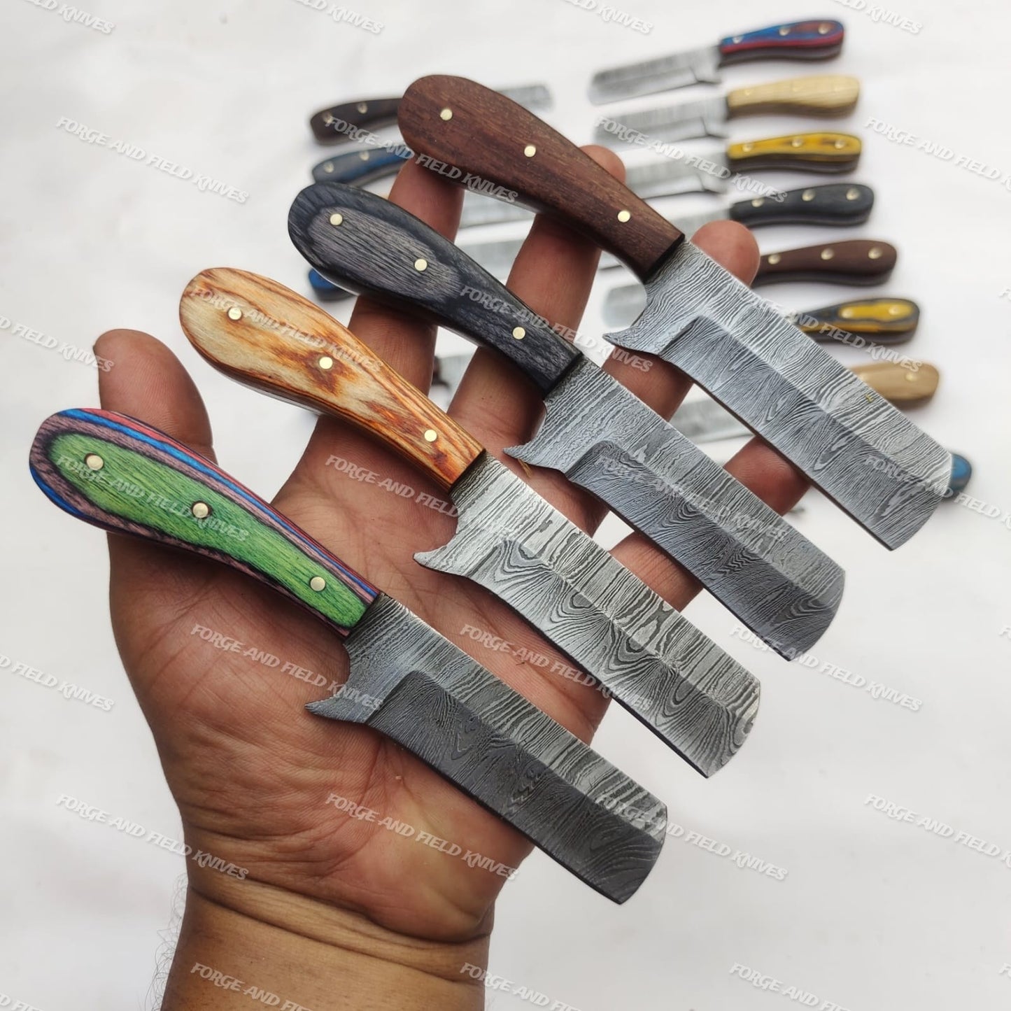Set of 20 Custom Handmade Damascus Steel 8" Bull Cutters Hunting Knives W/Sheath