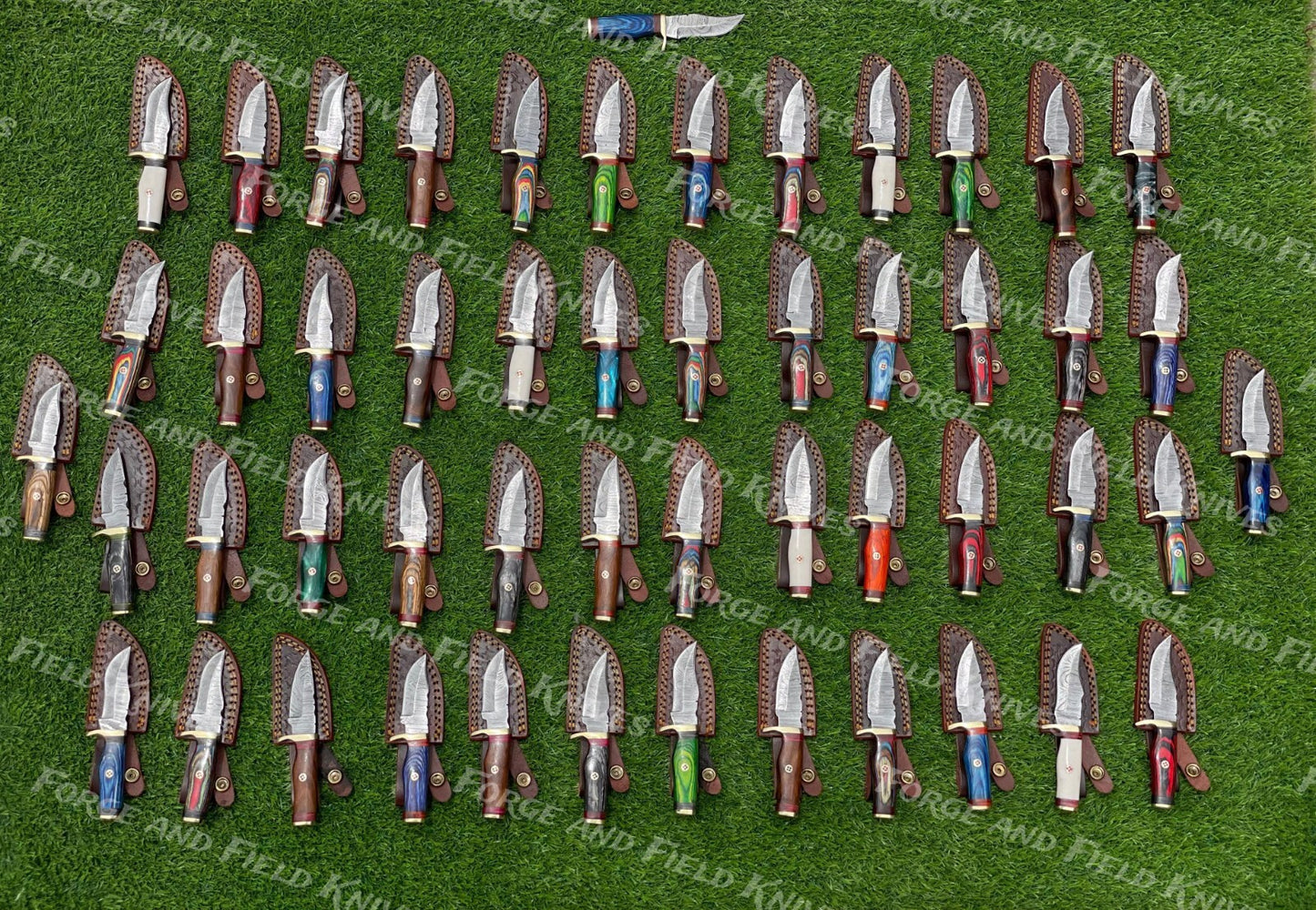 Lot of 100 Custom Handmade Damascus Steel 6" Camping & Hunting Knives - From USA