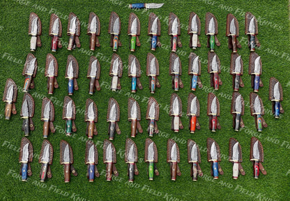 Lot of 100 Custom Handmade Damascus Steel 6" Camping & Hunting Knives - From USA