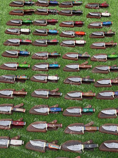 Lot of 100 Custom Handmade Damascus Steel 6" Camping & Hunting Knives - From USA