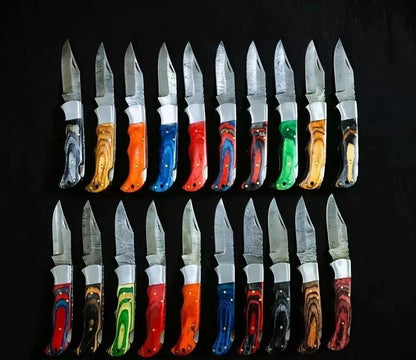 Lot of 20 Custom Handmade Damascus Steel Mix Folding & Pocket Knives - From USA.