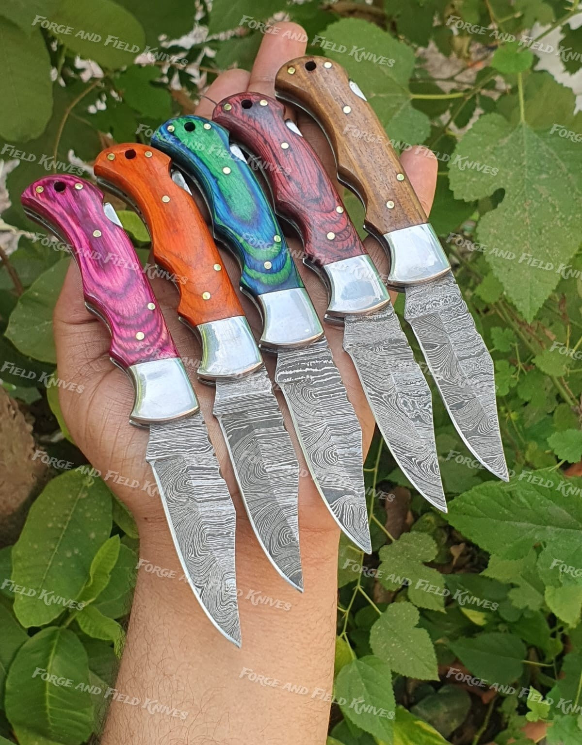 Lot of 20 Custom Handmade Damascus Steel Mix Folding & Pocket Knives - From USA.