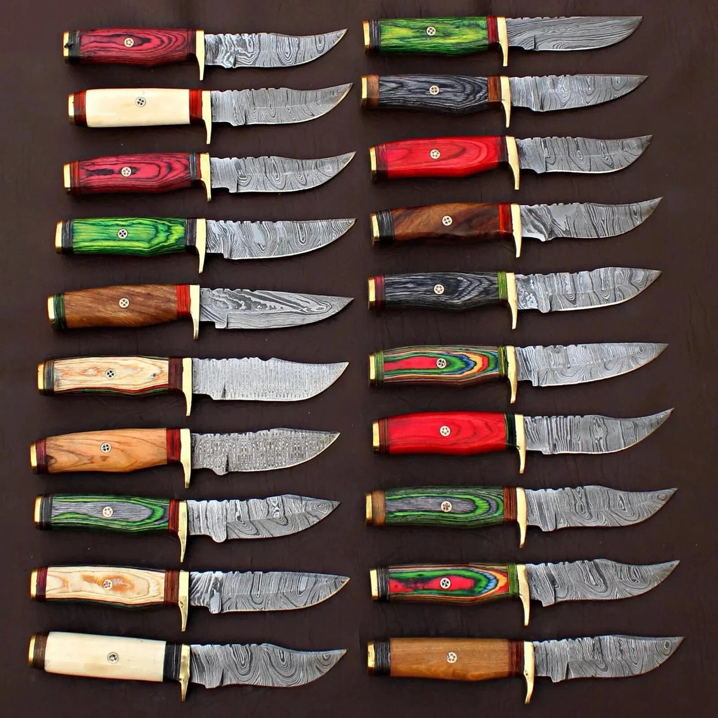 Lot of 20 Custom Handmade Damascus Steel 8" Camping & Hunting Knives - From USA.