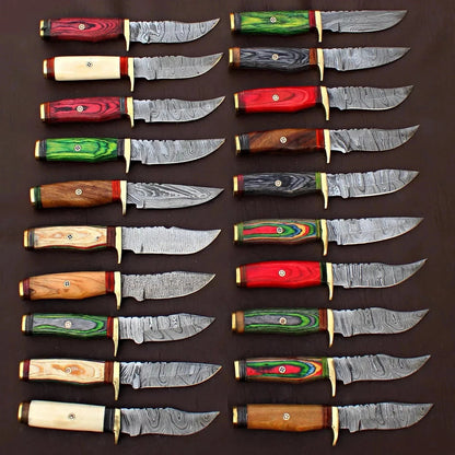 Lot of 20 Custom Handmade Damascus Steel 8" Camping & Hunting Knives - From USA.