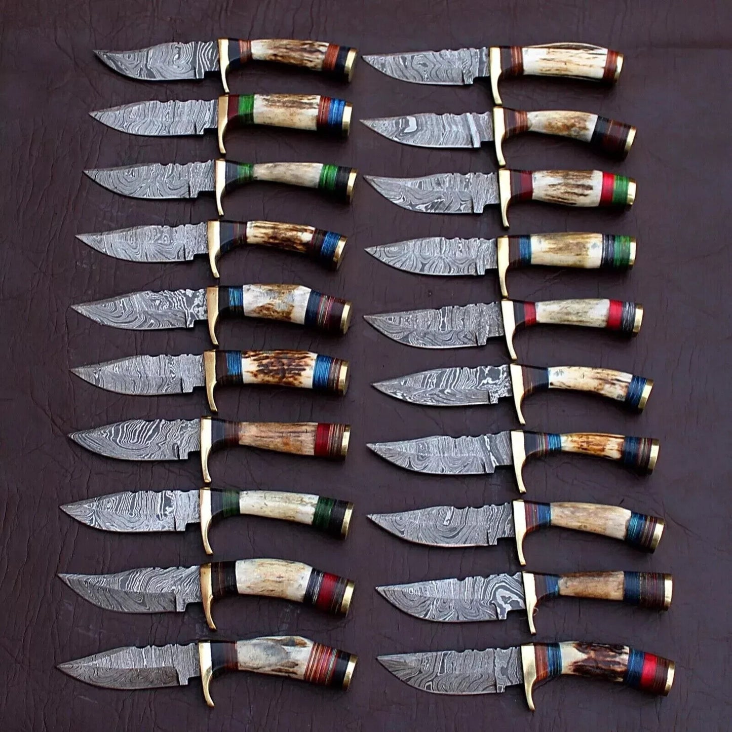 Lot of 20 Pcs Custom Handmade Damascus Steel 8" Thick Stag Horn Knives -From USA