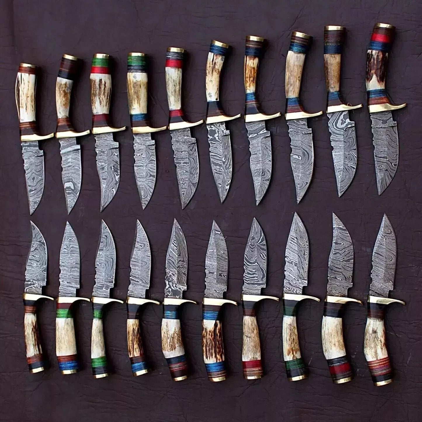 Lot of 20 Pcs Custom Handmade Damascus Steel 8" Thick Stag Horn Knives -From USA