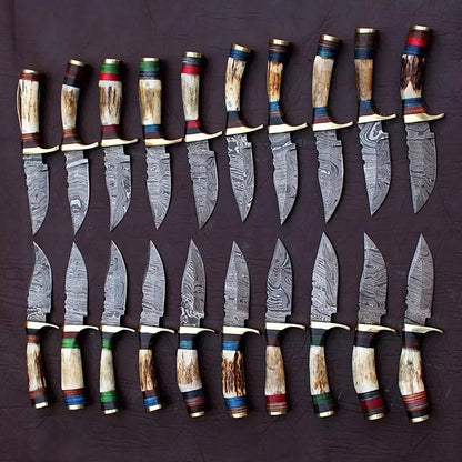 Lot of 20 Pcs Custom Handmade Damascus Steel 8" Thick Stag Horn Knives -From USA