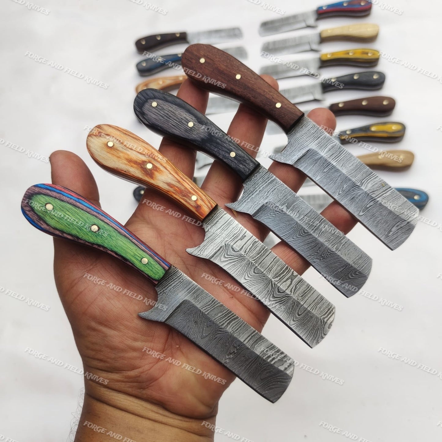 Set of 20 Custom Handmade Damascus Steel 8" Bull Cutters Hunting Knives W/Sheath