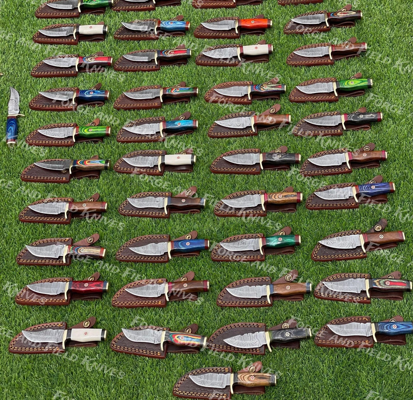 Lot of 100 Custom Handmade Damascus Steel 6" Camping & Hunting Knives - From USA