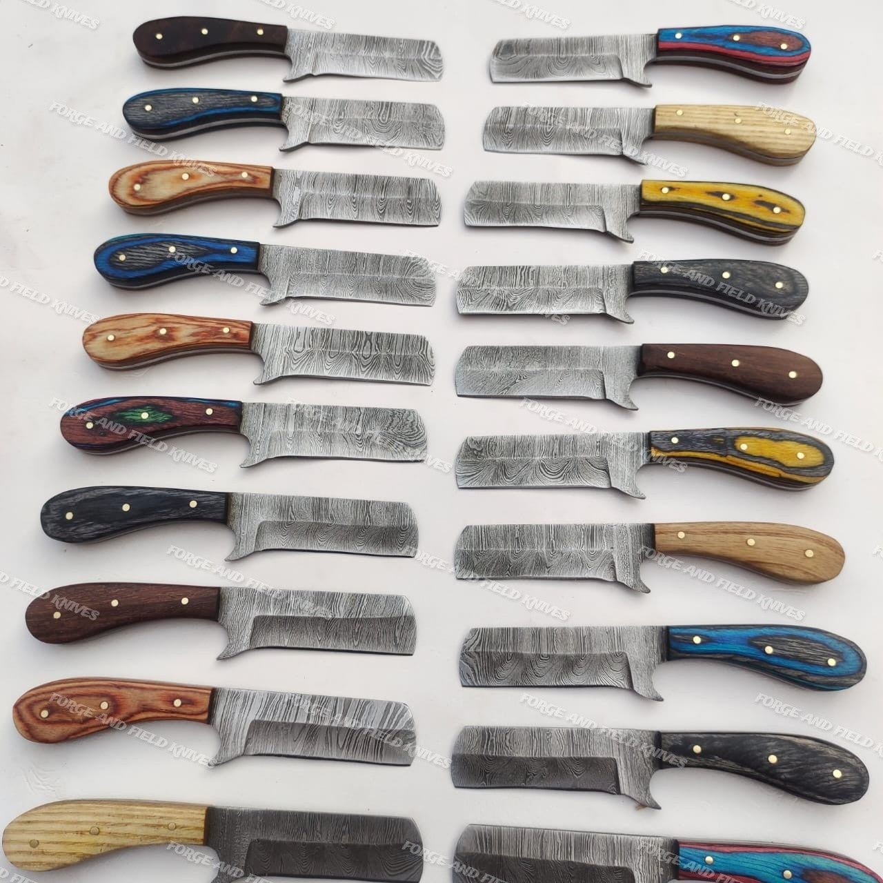 Set of 20 Custom Handmade Damascus Steel 8" Bull Cutters Hunting Knives W/Sheath