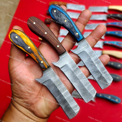 Set of 20 Custom Handmade Damascus Steel 8" Bull Cutters Hunting Knives W/Sheath