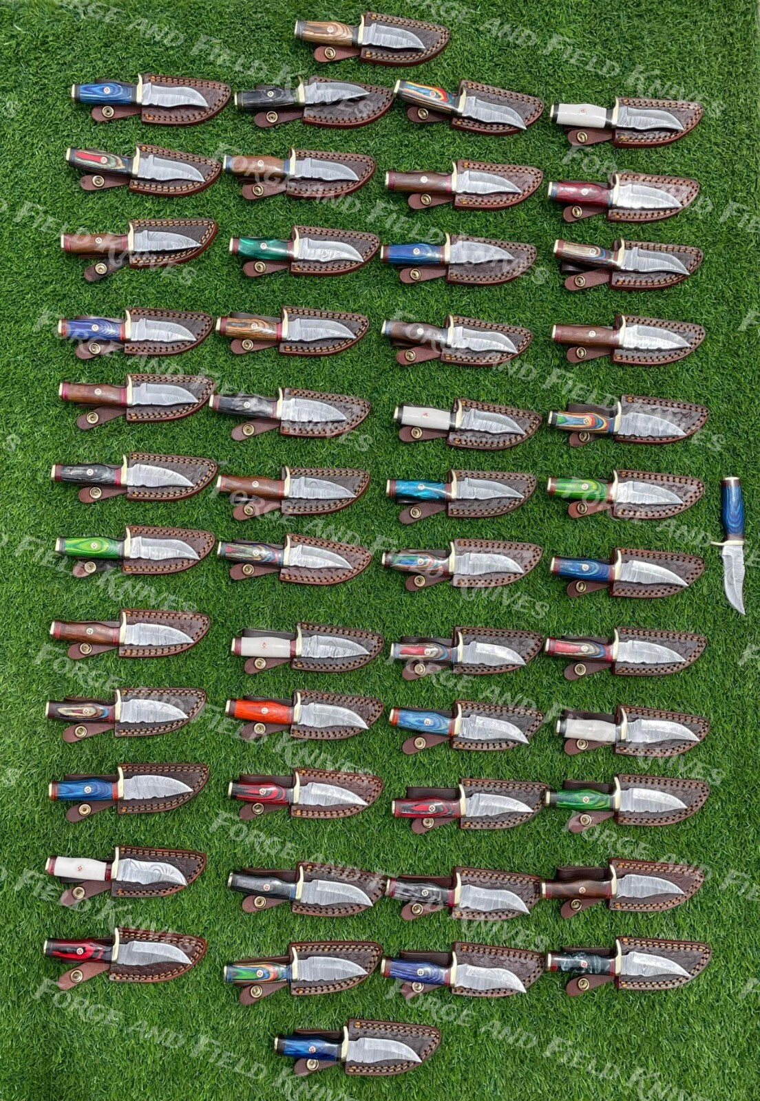 Lot of 100 Custom Handmade Damascus Steel 6" Camping & Hunting Knives - From USA