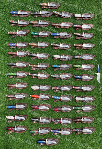 Lot of 100 Custom Handmade Damascus Steel 6" Camping & Hunting Knives - From USA
