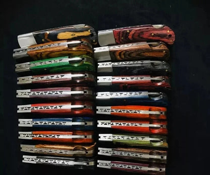 Lot of 20 Custom Handmade Damascus Steel Mix Folding & Pocket Knives - From USA.