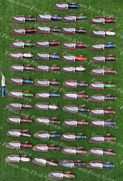 Lot of 100 Custom Handmade Damascus Steel 6" Camping & Hunting Knives - From USA