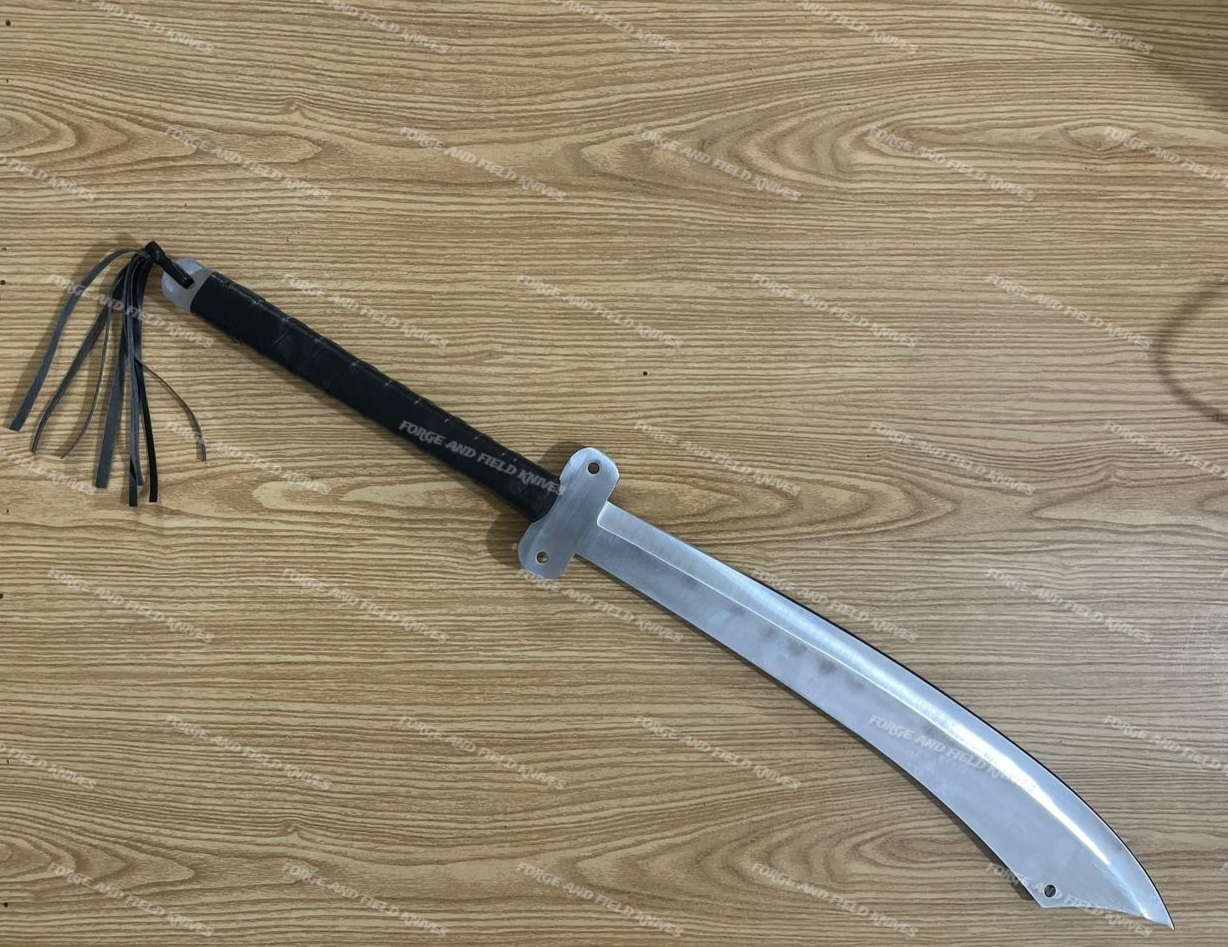 Custom Handmade High Carbon Steel Sword â Full Tang Hunting Machete withÂ Leather
