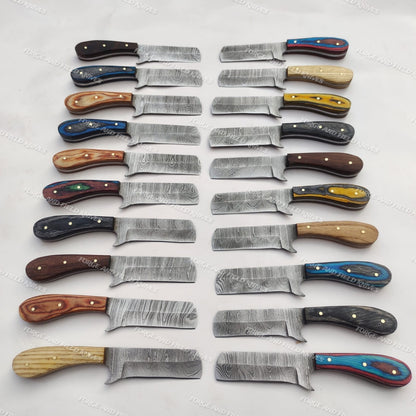 Set of 20 Custom Handmade Damascus Steel 8" Bull Cutters Hunting Knives W/Sheath