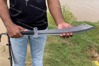 Custom Handmade High Carbon Steel Sword â Full Tang Hunting Machete withÂ Leather